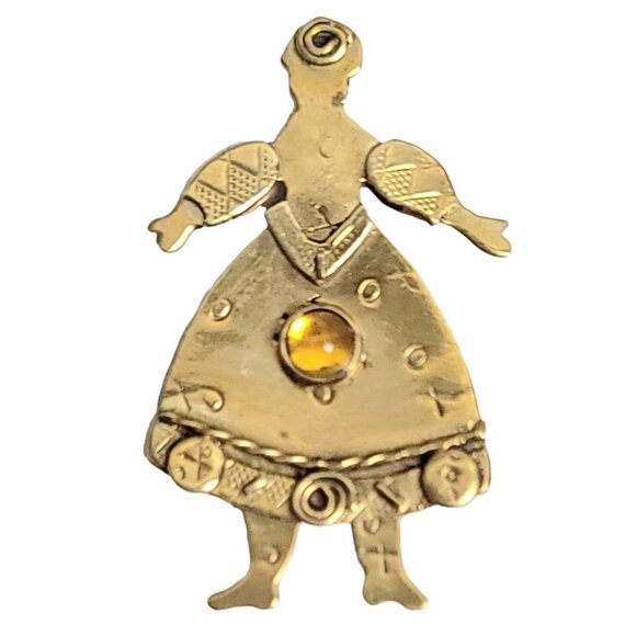 Deborah Roberts Gold-Tone Yellow Gripoix Cab Femme Girl Brooch Signed